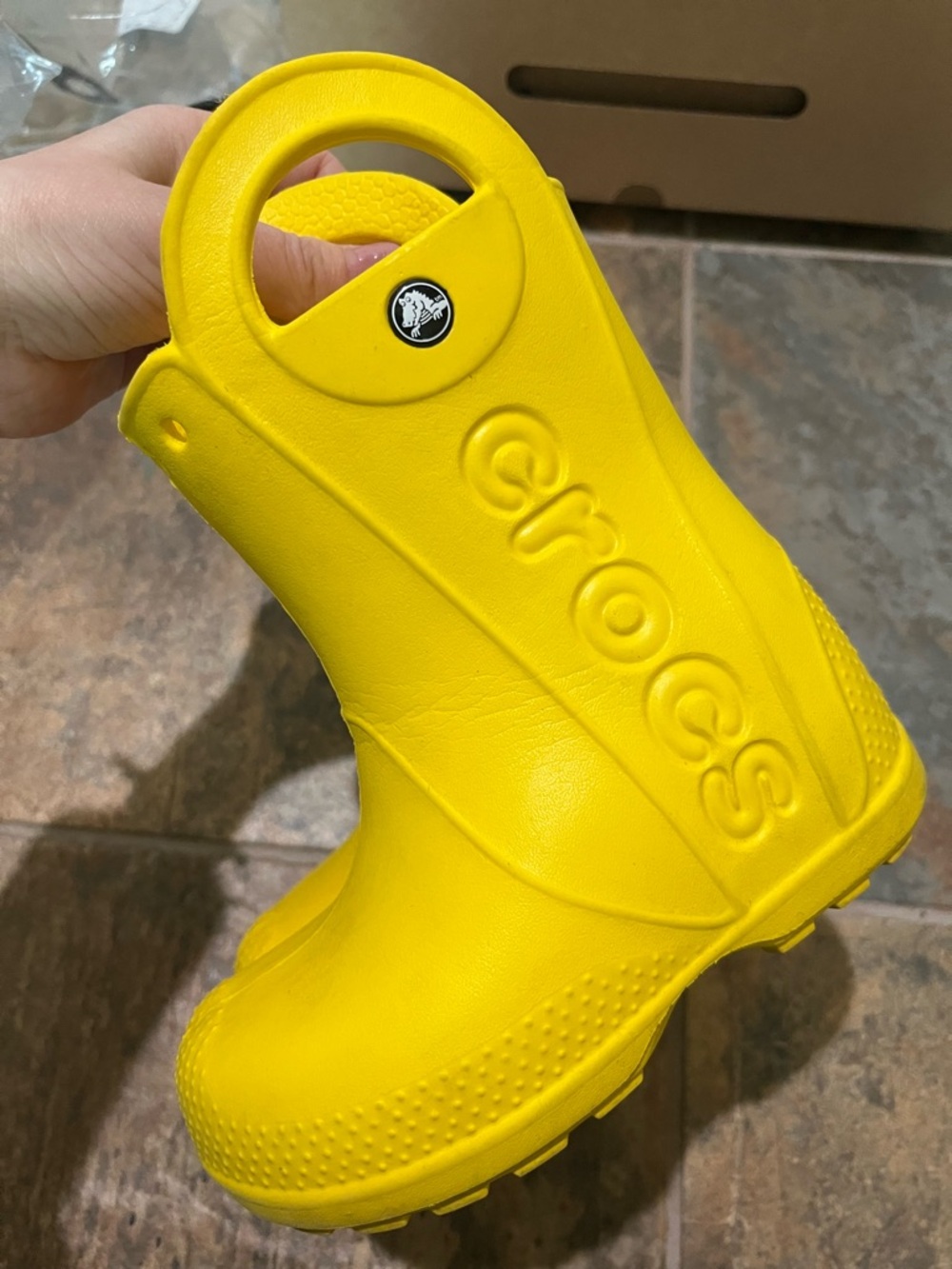 CROCS Kids' Bright Yellow Rain Boot with Easy Grip Handle